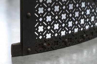 Antique Large Demi Lune Fire Screen in Wrought Iron 19th Century