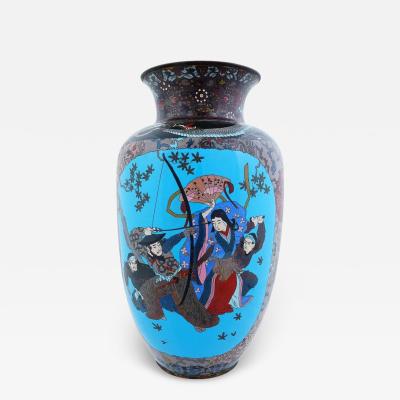 Antique Large Japanese Cloisonne Enamel Samurai Battle Dragon Floral Vase