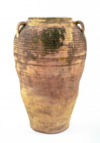 Antique Large Spanish Terracotta Olive Jar With 3 Handles