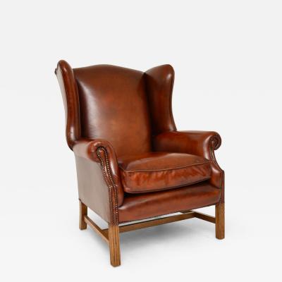 Antique Leather Wing Back Armchair
