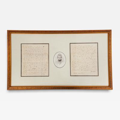 Antique Letters with Central Oval Portrait in a Wooden Frame