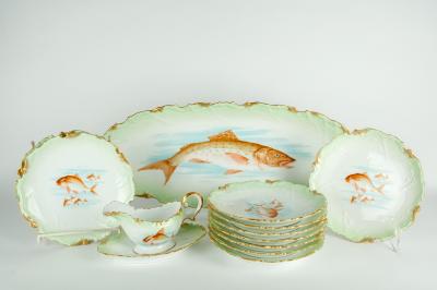 Antique Limoges 13 Pieces Fish Set