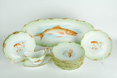 Antique Limoges 13 Pieces Fish Set