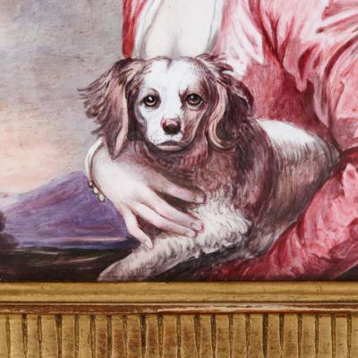 Antique Limoges enamel portrait of woman and lap dog