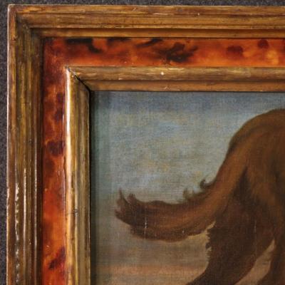 Antique Lombard painting from the 17th century the shepherd with his dogs