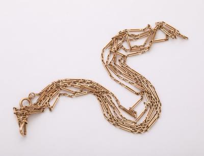 Antique Long lead 14 k Gold Watch Chain with Trombone Links