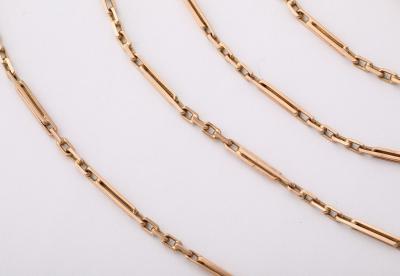 Antique Long lead 14 k Gold Watch Chain with Trombone Links