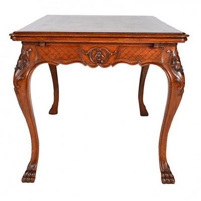 Antique Louis XIV Oak Dining Table and Six Chairs