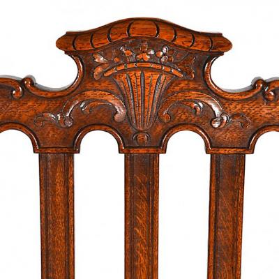 Antique Louis XIV Oak Dining Table and Six Chairs