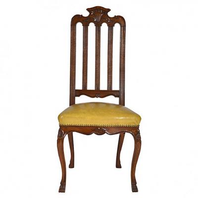 Antique Louis XIV Oak Dining Table and Six Chairs