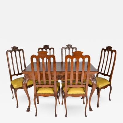 Antique Louis XIV Oak Dining Table and Six Chairs