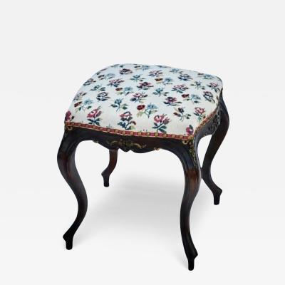 Antique Louis XV French Provincial Floral Upholstered Footstool Ottoman