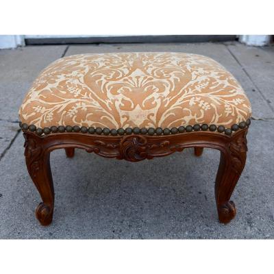 Antique Louis XV French Provincial Footstool With Fortuny Seat
