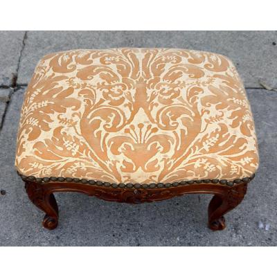 Antique Louis XV French Provincial Footstool With Fortuny Seat