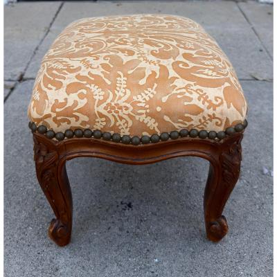 Antique Louis XV French Provincial Footstool With Fortuny Seat