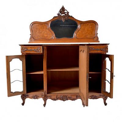 Antique Louis XV Oak Marble Top Sideboard Buffet Cabinet