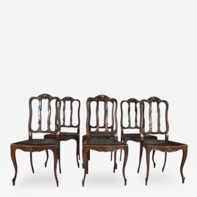 Antique Louis XV Set of Six 6 Chairs Dining Kitchen France 19th Century