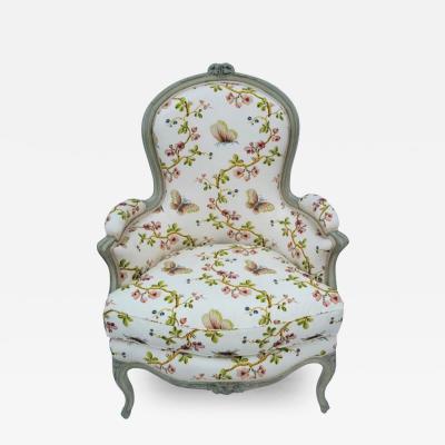 Antique Louis XV Style Bergere Arm Chair W Schumacker Strolling Butterflies
