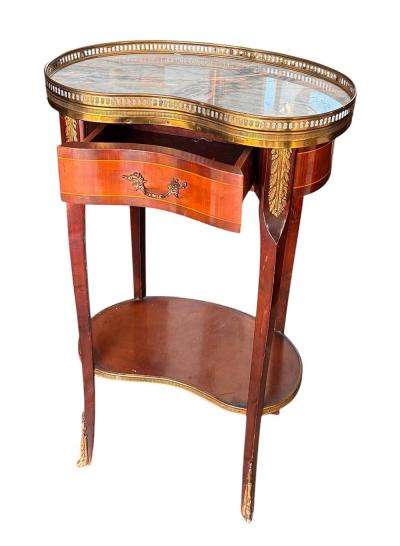 Antique Louis XV Style French Inlaid Marble Top Side Table