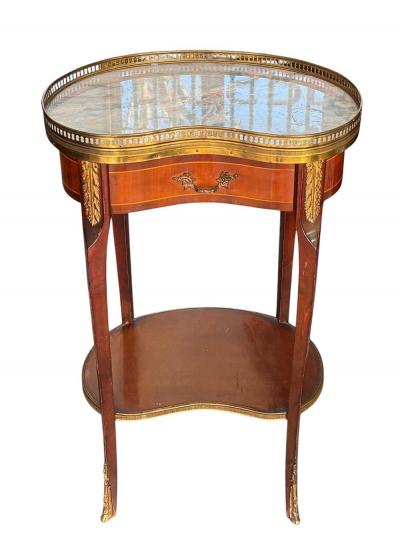 Antique Louis XV Style French Inlaid Marble Top Side Table
