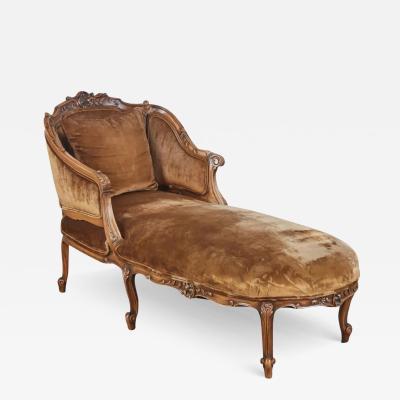 Antique Louis XV Style Rococo Walnut Chaise Lounge