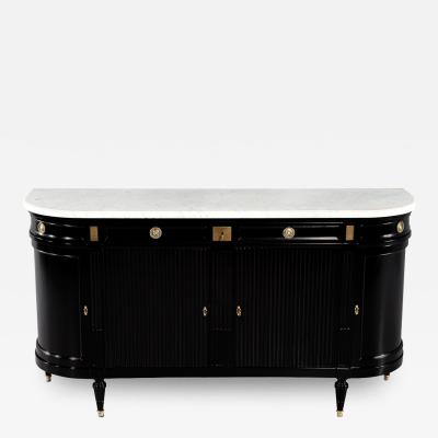 Antique Louis XVI Black Lacquered Marble Top Sideboard Buffet