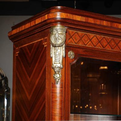 Antique Louis XVI Inlaid Exotic Woods Gilt Bronze Accent Cabinet