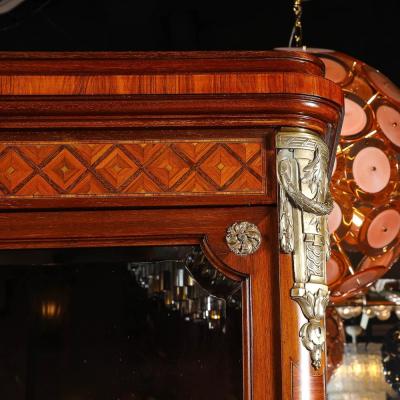 Antique Louis XVI Inlaid Exotic Woods Gilt Bronze Accent Cabinet