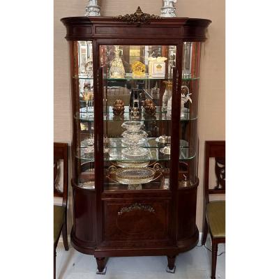 Antique Louis XVI Style Gilt Bronze Mahogany Vitrine Display Cabinet