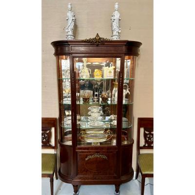 Antique Louis XVI Style Gilt Bronze Mahogany Vitrine Display Cabinet