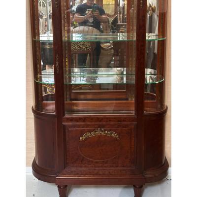 Antique Louis XVI Style Gilt Bronze Mahogany Vitrine Display Cabinet
