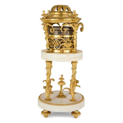 Antique Louis XVI period marble and ormolu cercle tournant mantel clock