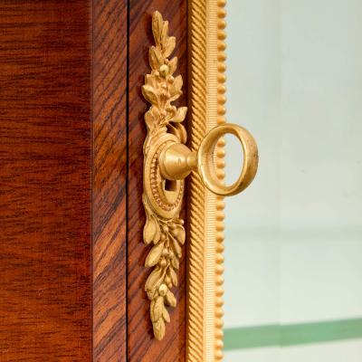 Antique Louis XVI style ormolu marble and parquetry vitrine