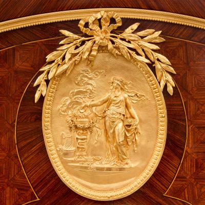 Antique Louis XVI style ormolu marble and parquetry vitrine