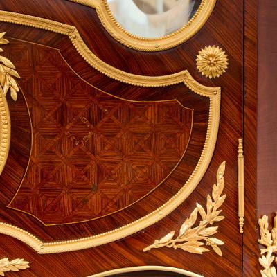 Antique Louis XVI style ormolu marble and parquetry vitrine