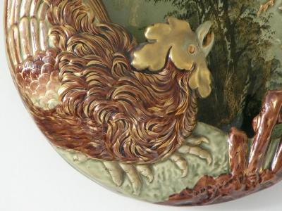 Antique Lun ville French Green Brown Gold Majolica Butterfly Wall Pocket Vase