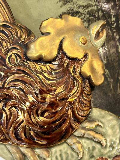 Antique Lun ville French Green Brown Gold Majolica Butterfly Wall Pocket Vase