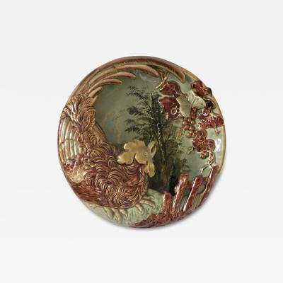 Antique Lun ville French Green Brown Gold Majolica Butterfly Wall Pocket Vase