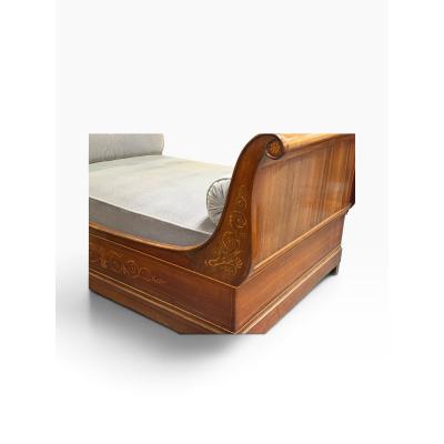 Antique Mahogany Inlaid Sleigh Bedframe for Daybed