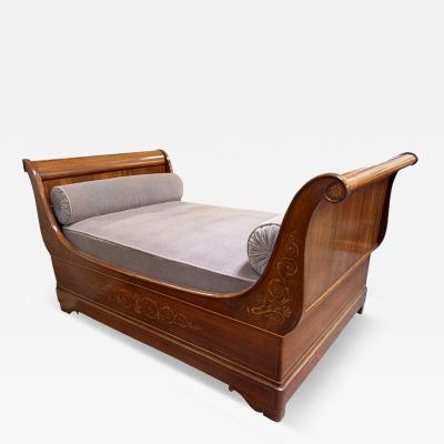 Antique Mahogany Inlaid Sleigh Bedframe for Daybed