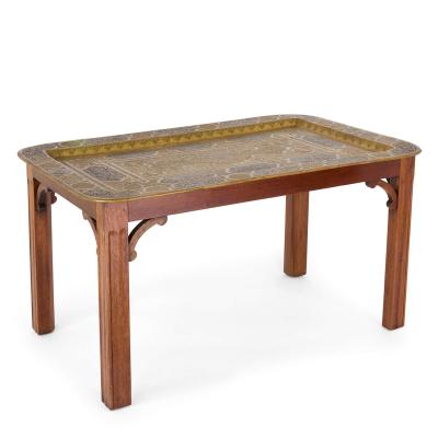 Antique Mamluk Revival Brass and Silver Inlaid Tray Table