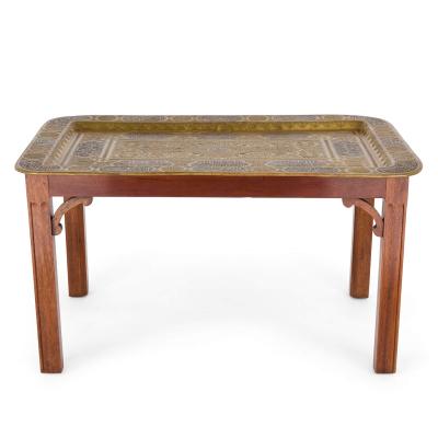 Antique Mamluk Revival Brass and Silver Inlaid Tray Table