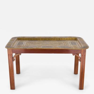Antique Mamluk Revival Brass and Silver Inlaid Tray Table