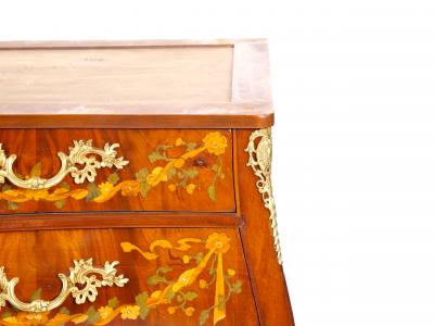 Antique Marble Top Floral Marquetry Inlaid Mahogany Commode Credenza