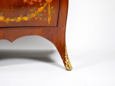 Antique Marble Top Floral Marquetry Inlaid Mahogany Commode Credenza