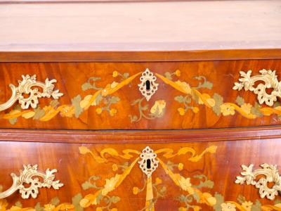 Antique Marble Top Floral Marquetry Inlaid Mahogany Commode Credenza