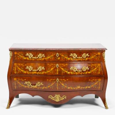 Antique Marble Top Floral Marquetry Inlaid Mahogany Commode Credenza