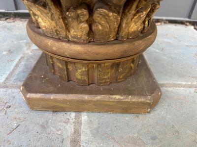Antique Marble Top Gilt Wooden Architectural Corinthian Capital Table