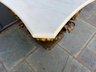 Antique Marble Top Gilt Wooden Architectural Corinthian Capital Table