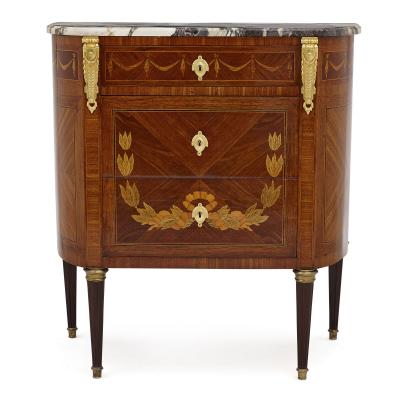 Antique Marble Topped Hardwood Dresser with Neoclassical Marquetry